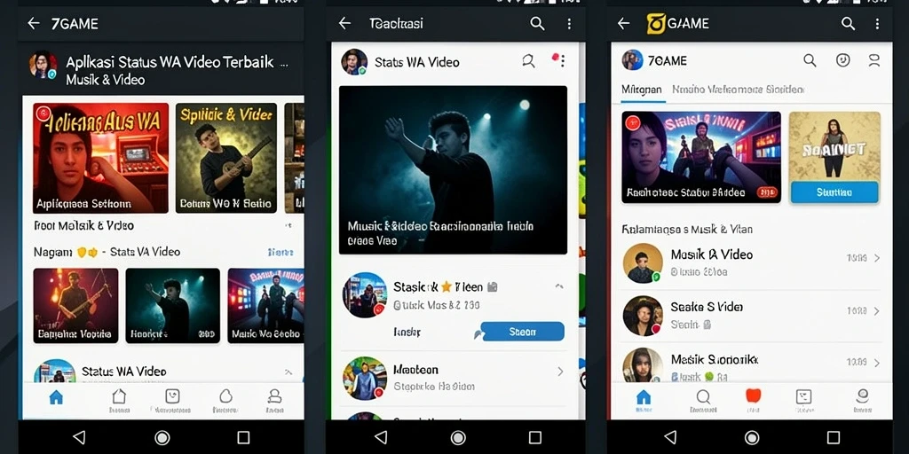 Tampilan antarmuka aplikasi 7GAME untuk Status WA Video yang menarik.