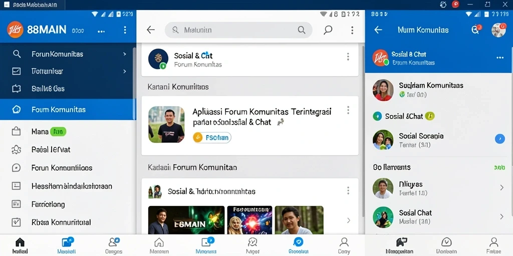 Antarmuka aplikasi 88MAIN yang menampilkan forum komunitas dan interaksi pengguna.