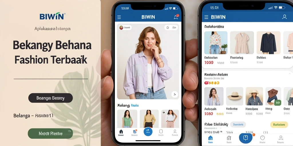 Tampilan antarmuka aplikasi BIWIN untuk berbelanja fashion.