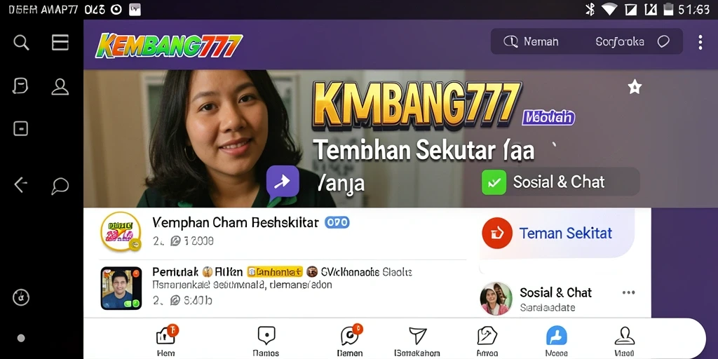 Antarmuka KEMBANG777 dengan fitur pencarian teman sekitar yang intuitif.