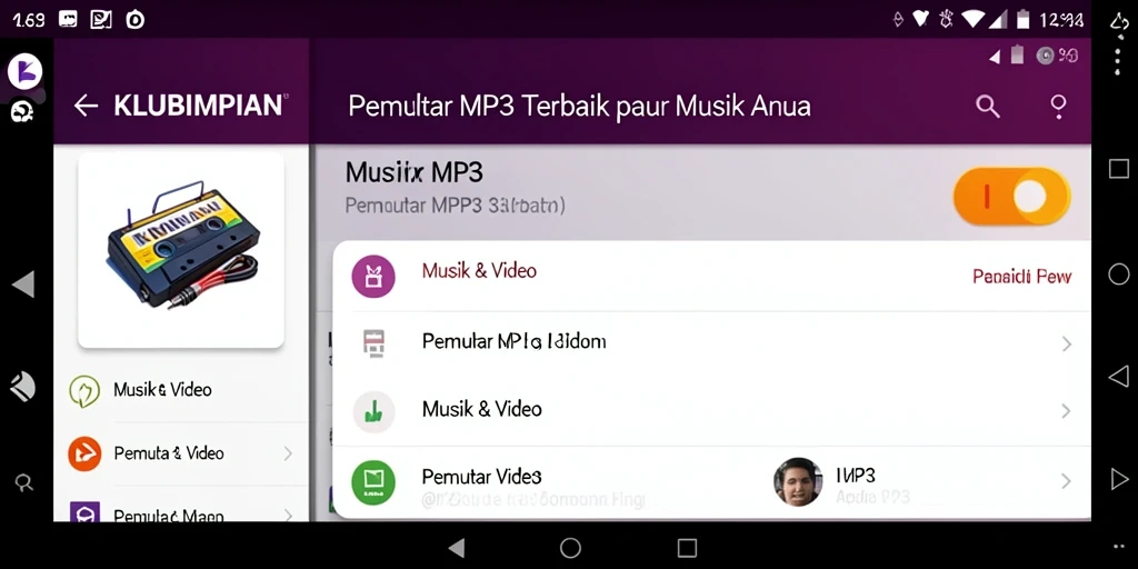Antarmuka pengguna KLUBIMPIAN sebagai Pemutar MP3 yang menawan.