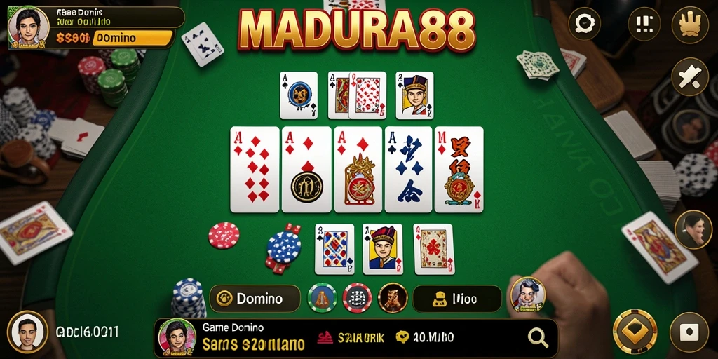 Screenshot antarmuka MADURA88 menampilkan permainan Domino yang menarik.
