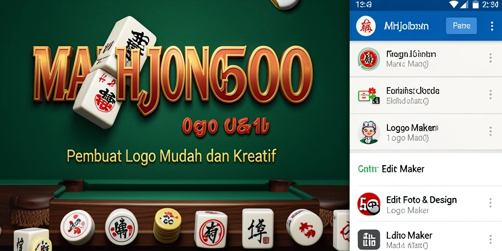 Tampilan antarmuka pengguna MAHJONG500 dengan fitur logo maker yang lengkap.