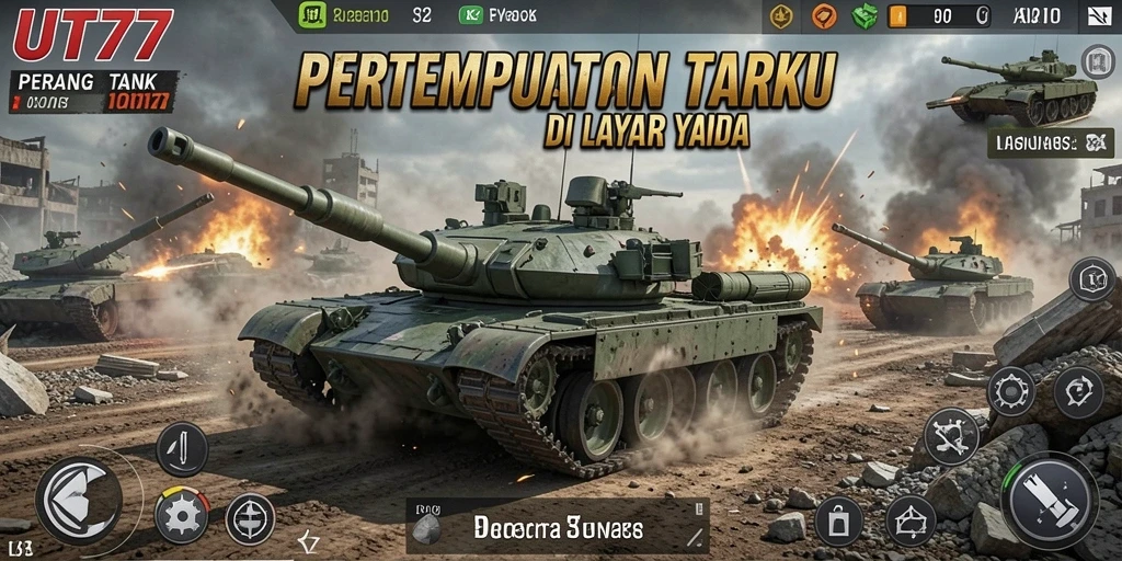 Tampilan antarmuka UT77 saat bertempur dengan tank di medan perang.